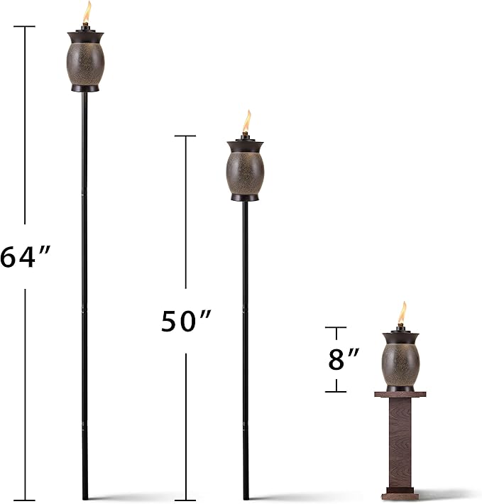 TIKI Resin Jar Torch, 4-in-1 Design, 64" – Weather-Resistant Outdoor Torch for Patio, Garden & Lawn | Stone Color | Includes Long-Lasting Wick & Snuffer | Decorative Backyard & Landscaping Torch