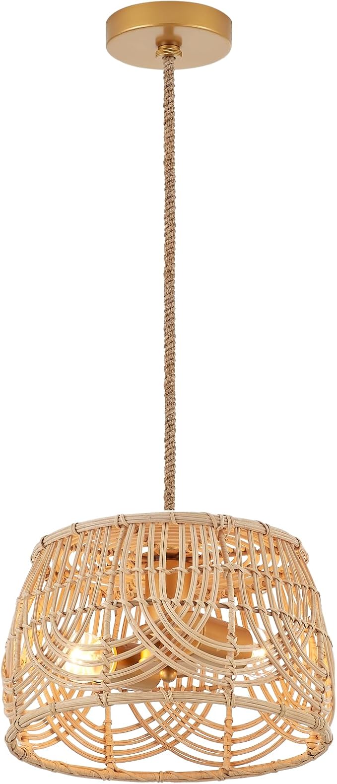 Woven Rattan Bamboo Brass Pendant Lights，Wicker Light Fixture Hanging Lamp for Entryway Bedroom Hallway Kitchen Island Corridor Foyer Passway 2-Light