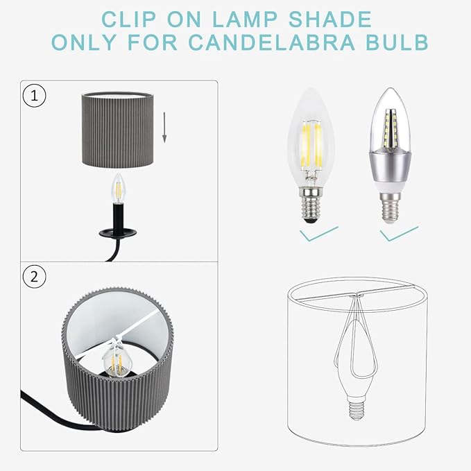 LAMPWELL KETTE Clip-on Chandelier Fabric Lamp Shades,Set of 6,Small Drum,5.4"×5.4"×H5.2",TC fabric,Handmade,Modern Trendy Decorative,ONLY FOR CANDLE BULB,Slate