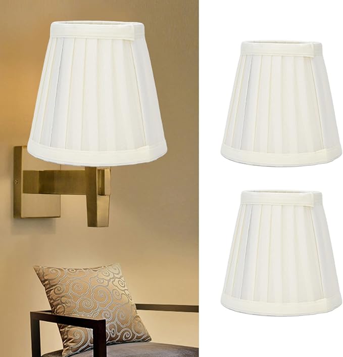 Small Lamp Shades Set of 2, 3.6x5.6x5.1 Inches Pleated Fabric Sconce Lampshades Modern Clip On Chandelier Shades Cover for E14 Bulb, Table Lamps, Floor Lamps (Cream)
