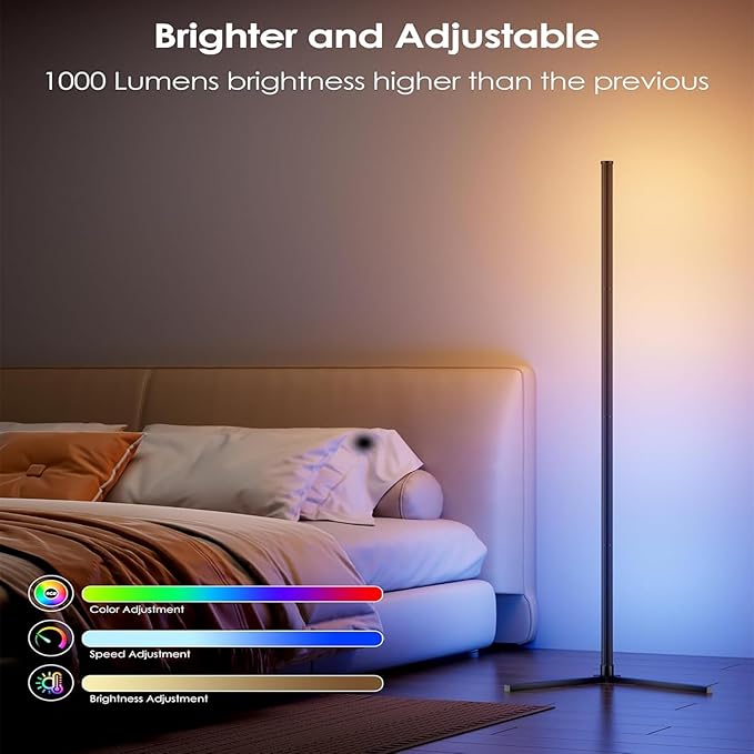 LED Floor Lamp, RGB Corner Floor Lamp with APP Remote Control,Black Standing Lamp with 16 Million Colors Changing Ambience Light with Music Sync,DIY Mode for Living Room, Bedroom (1)