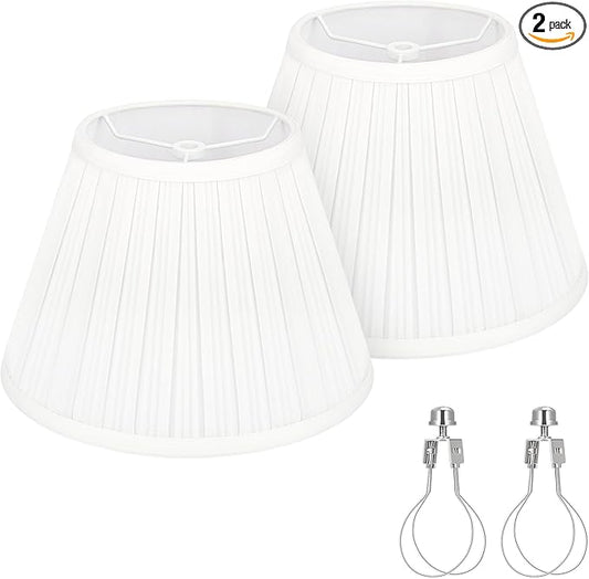 Small Pleated Lamp Shades Set of 2, White Empire Lamp Shades, 5.5" Top x 10" Bottom x 6.6" High, Small Lamp Shades for Table Lamps, Bedside Lamps, Wall Sconces, Spider, Bulb Clip Adapters Included