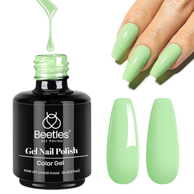 Beetles Mint Green Gel Polish - Spring Buds 15ML/0.51Fl Oz, Lime Light Green Gel Nail Polish, Soak Off UV LED Lamp Pastel Nails Art, Long-Lasting Manicure Salon Easter Spring St Patricks Day Nails