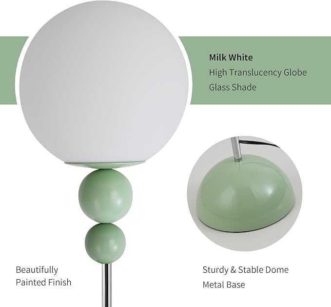 Modern Floor Lamps for Living Room, Globe Glass Shade Floor lamp for Bedroom, Standing lamp for Office, Corner(Pastel Green)