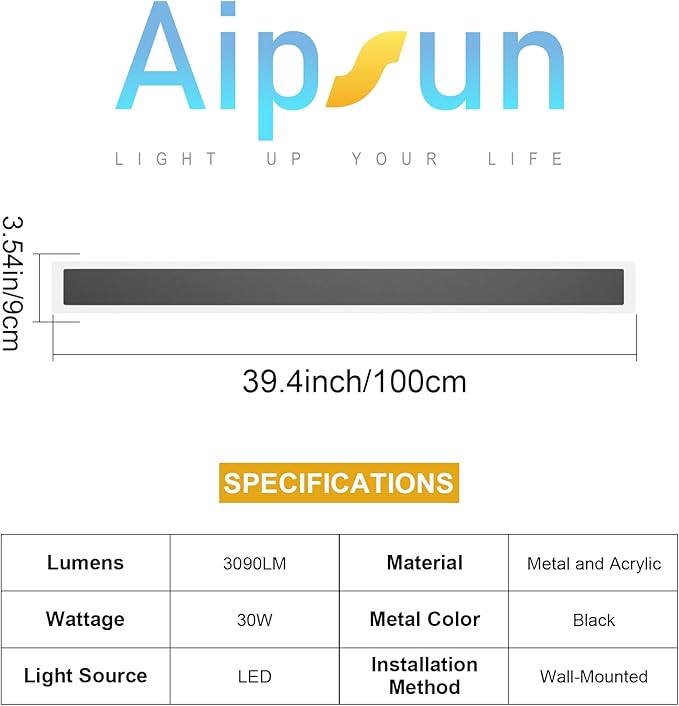 Aipsun 2 Pack Black Outdoor Wall Light 39.4inch Modern LED Exterior Wall Sconce, Long LED Linear Exterior Lights 3000K for House Living Room Corridor