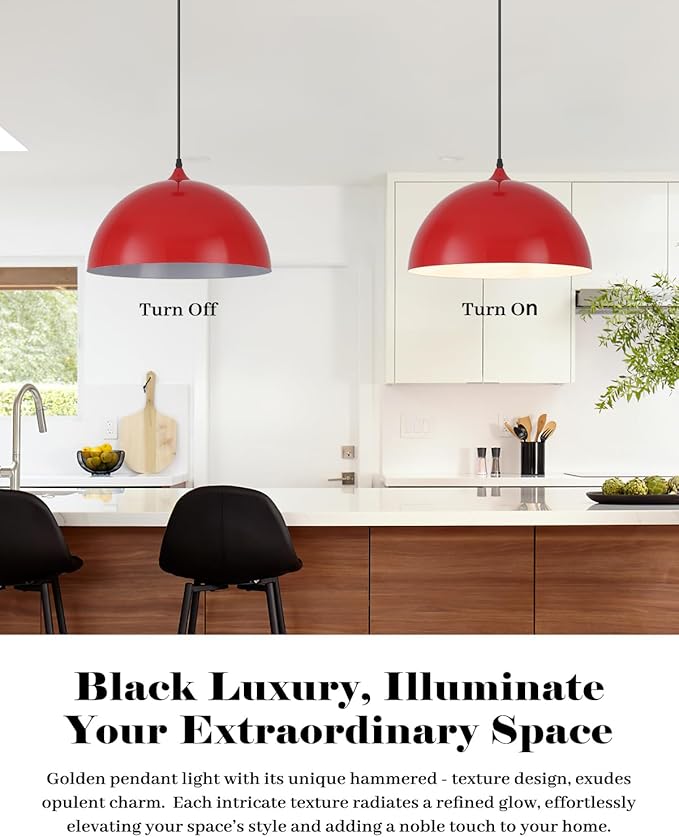 Red Pendant Lights Kitchen Island, 16" Dome Pendant Light, Modern Farmhouse Pendant Light for Kitchen Island, Dining Room, Cafe, Bar, 2 Pack
