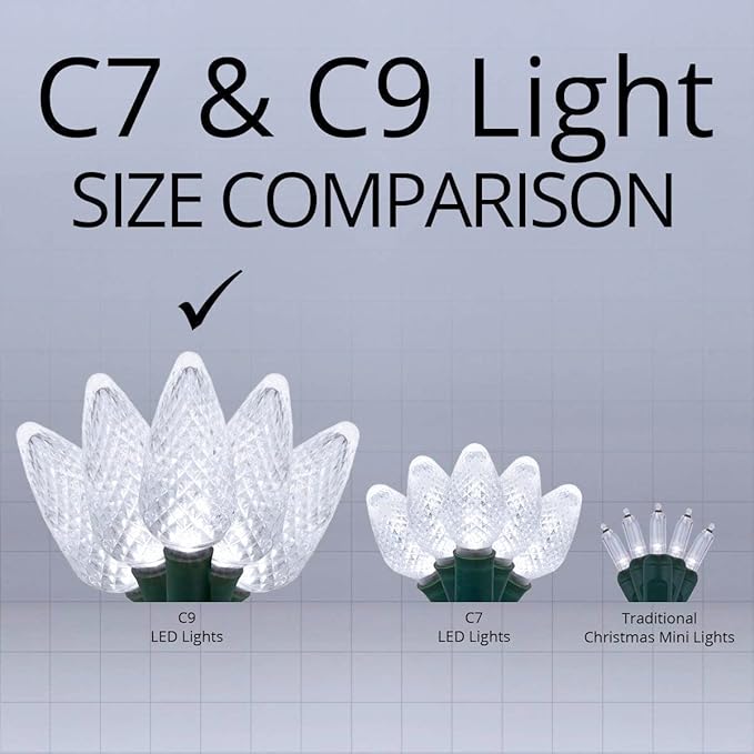 echosari 25 Pack C9 LED Replacement Christmas Light Bulbs, 0.8W UL Listed Commercial Grade Holiday Bulbs, C9/E17 Candelabra Base Sockets (Cool White)