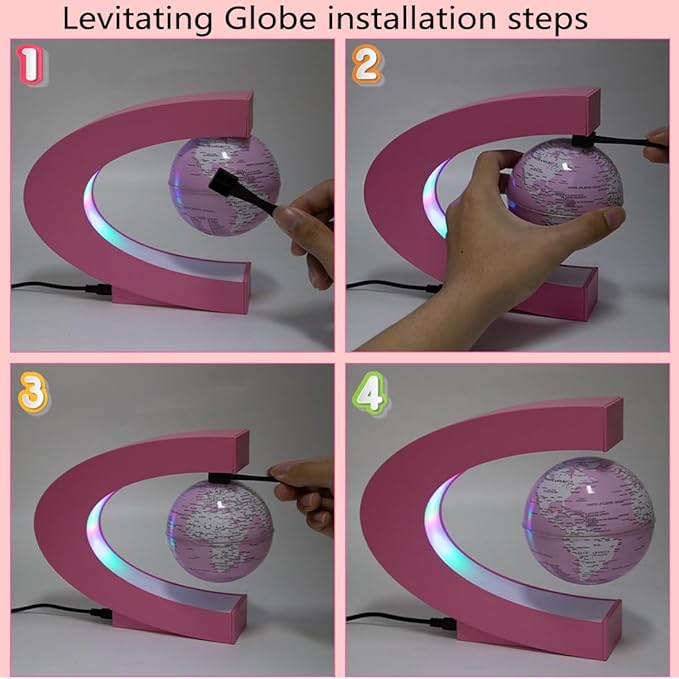 Multi-color Changing Self-rotating Magnetic Levitating Globe, Desktop Decorative Globe, Great Gifts for Ladies, Mothers, Wives, Girlfriends (Pink)