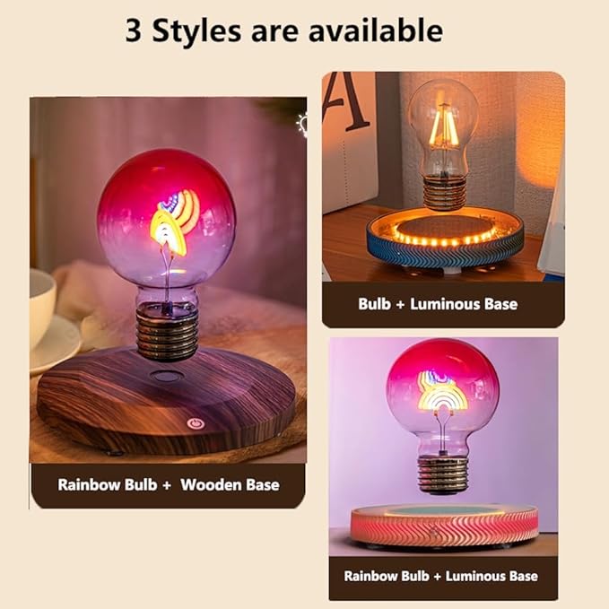 Levitating Light Bulb with Rainbow Magnetic Floating Light Bulb with Transparent Luminous Light Base 360 Degree Rotating Desk Lamp Table Lamp