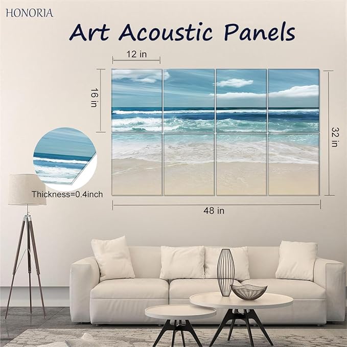 HONORIA 8 Pack Art Acoustic Panels 48X32Inches Sound Absorbing Panels,Self-adhesive Soundproof Wall Panels,Decorative Acoustical Wall Panels,Acoustic Treatment for Home Office&Recording Studio