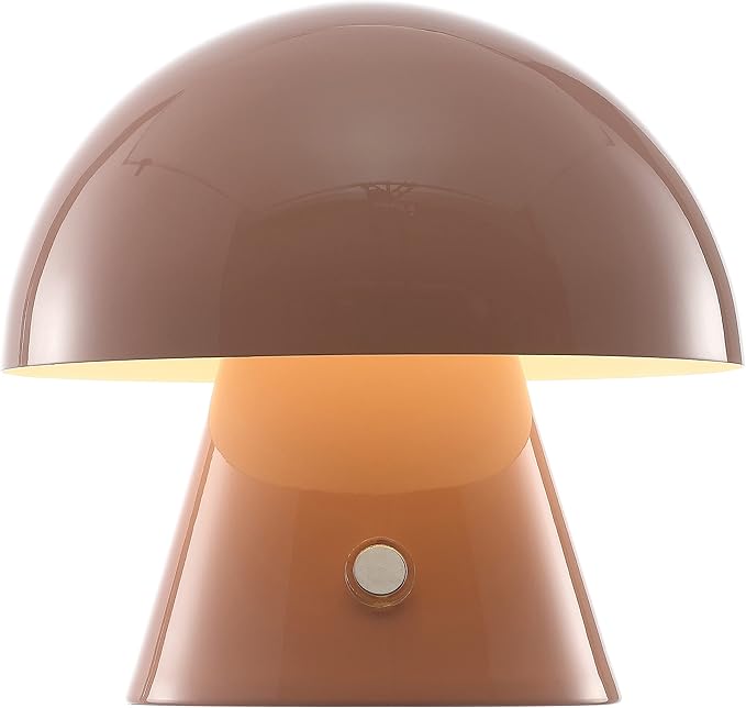 JONATHAN Y 7" Pink Rechargeable Cordless Mushroom Table Lamp, Portable LED Nightstand Lamp for Bedroom Living Room, Metal Shade, 3-Way Dimmable Touch Sensor Modern Accent (JYL7116D)