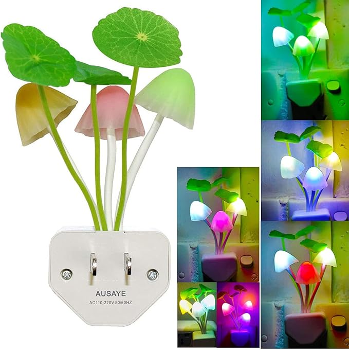 AUSAYE Color Change Led Night Light w/Smart Sensor, Plug-in Night Lights for Kids Adults Cute Mushroom Night Light Lamp Bedroom Home Decor Light Wall Lamps NightLight