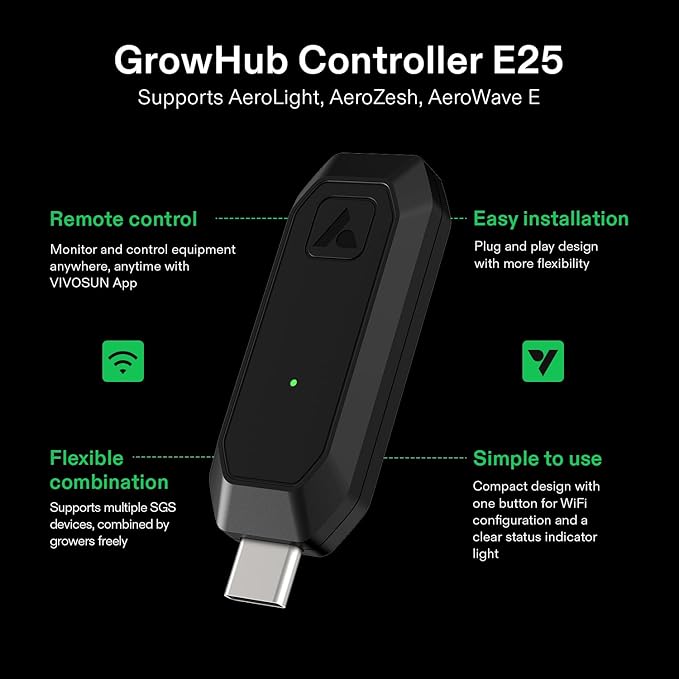 VIVOSUN GrowHub Controller E25 for Grow Tent Cooling Ventilation Lighting, Supports Smart Grow System Devices, Easy to Install & Use, WiFi App Controllable, Expansion Port for E42/E42A (Pack of 2)