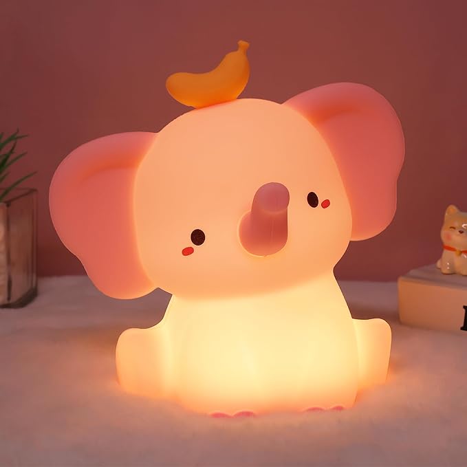 Pink Elephant Night Light, Cute Squishy Silicone Lamp, Dimmable Touch Control Elephant Gifts for Girls Daughter, LED Nursery Bedside Lamp for Girls Room Decor Birthday Xmas Gifts