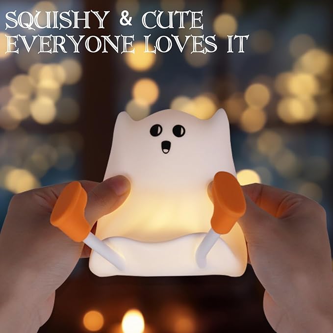 Ghost Night Light Silicone Cute Halloween Ghost Decor Night Light for Breastfeeding Squishy Ghost Nightlight Cordless Rechargeable Dimmable Touch Fun Bedside Light Lamp for Halloween Gifts