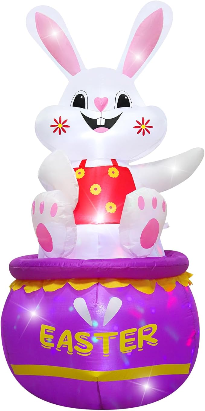 5FT Easter Bunny Inflatable Outdoor Decorations Build-in LED Lights,Cute Easter Rabbit Egg Blow Up Indoor Outdoor Decor, Spring Summer Outdoor Decor,Holiday Addition for Party,Yard,Garden, Lawn