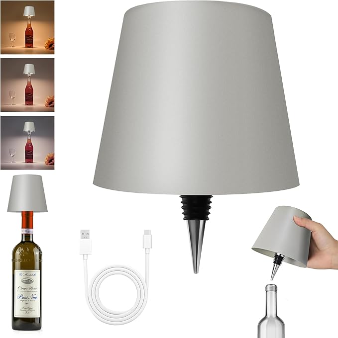 2025 New Wireless Bottle Lamp - LED Bottle Lights for Liquor & Wine Bottles, Cordless Lampshade, Whiskey Bottle Top Light, Bottle Stopper Night Light Kit, Rechargeable 3-Tone Touch-Dimmable