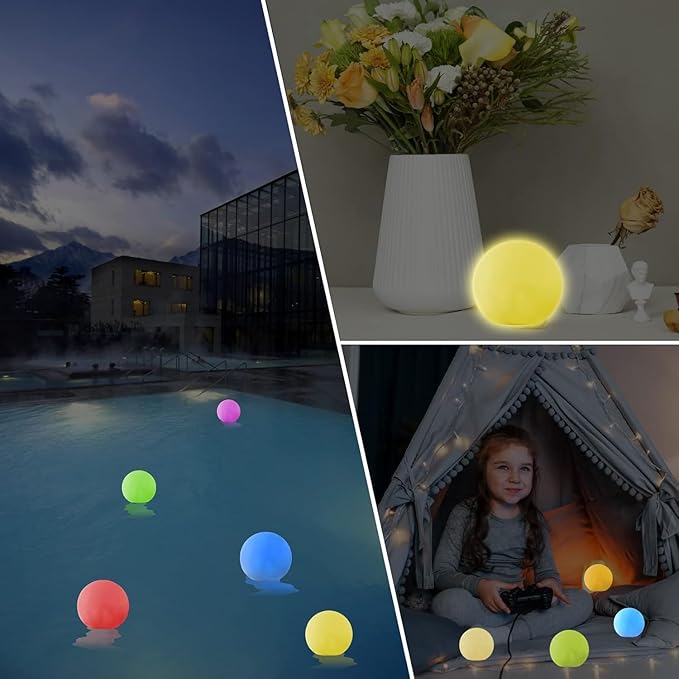 LED Floating Pool Light, 4-Inch, Rechargeable Waterproof Orb with Remote Control, 16 RGBW Colors,Hot Tub Lights, Pool Accessories