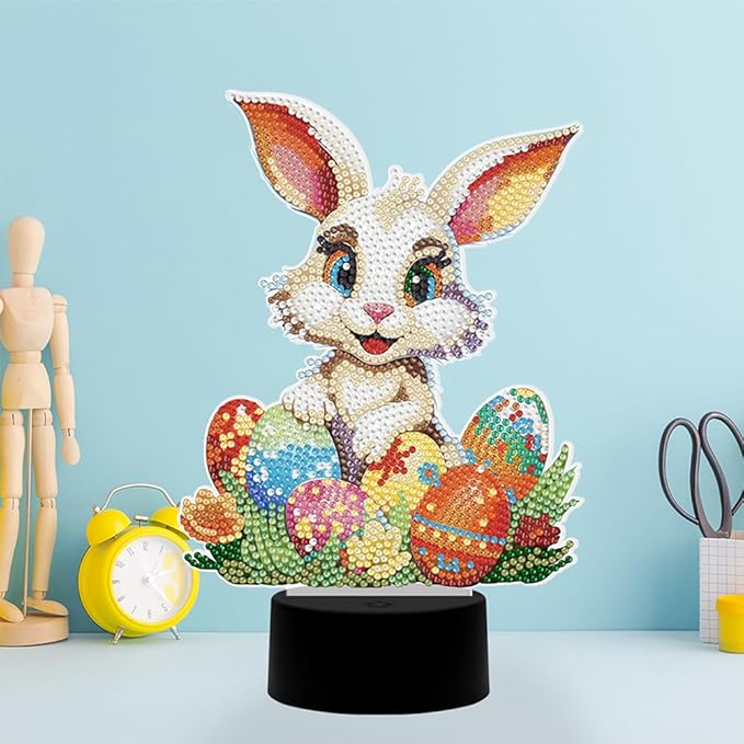 Easter Bunny Eggs Diamond Art Painting Night Light,Diamond Art Painting Kits Desktop Touch Lamp Ornaments for Tabletop Decor Diamond Art Accessories for Adult Beginner Bedrooms Living Room