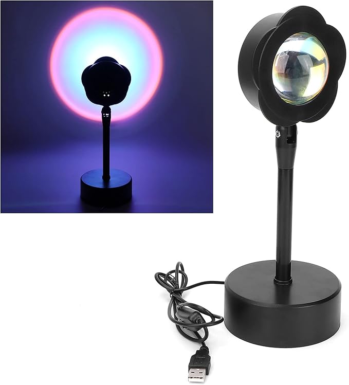 Sunset Projection Lamp, LED Atmosphere Light with 180 Degree Rotation, USB Powered Rainbow Sunset Night Light for Room Decor, Photography, Studio and Romantic Ambience (Rainbow)