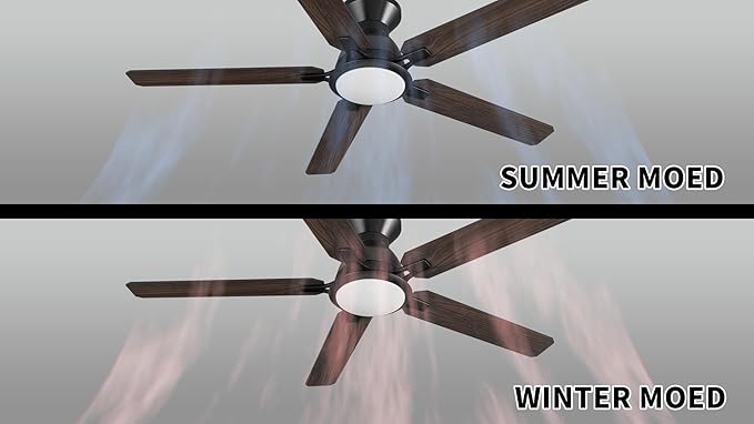 CEME Ceiling Fans with Lights, 10 Speeds DC Ceiling Fan with Remote, Modern 3 Light Colors Dimmable Low Profile for Bedroom, Living room, 52 inches, Black