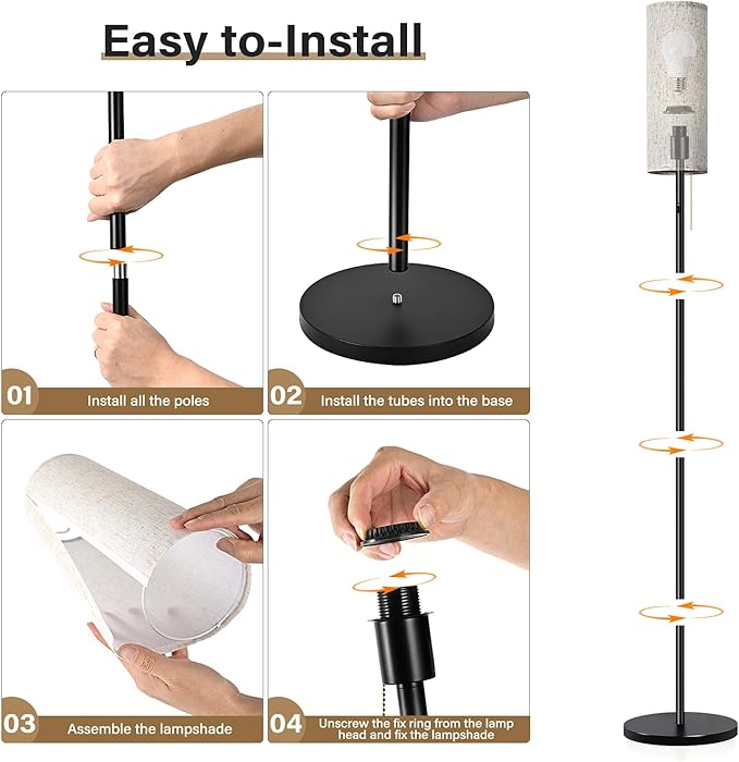 Cordless Floor Lamp for Living Room, with 3 Color Temperature and Pull Cord Switch, 8000mAh Battery Operated Portable Rechargeable Modern Standing