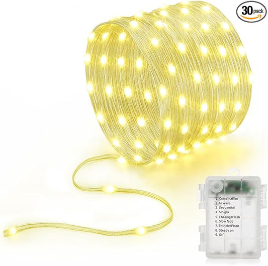 Battery Operated String Lights (1 Pack), 16.5ft 50 LED Twinkle Fairy String Lights Battery Powered with Auto Timer for Indoor Outdoor Christmas Trees Wreath Decoration Party Bedroom Garden Warm White