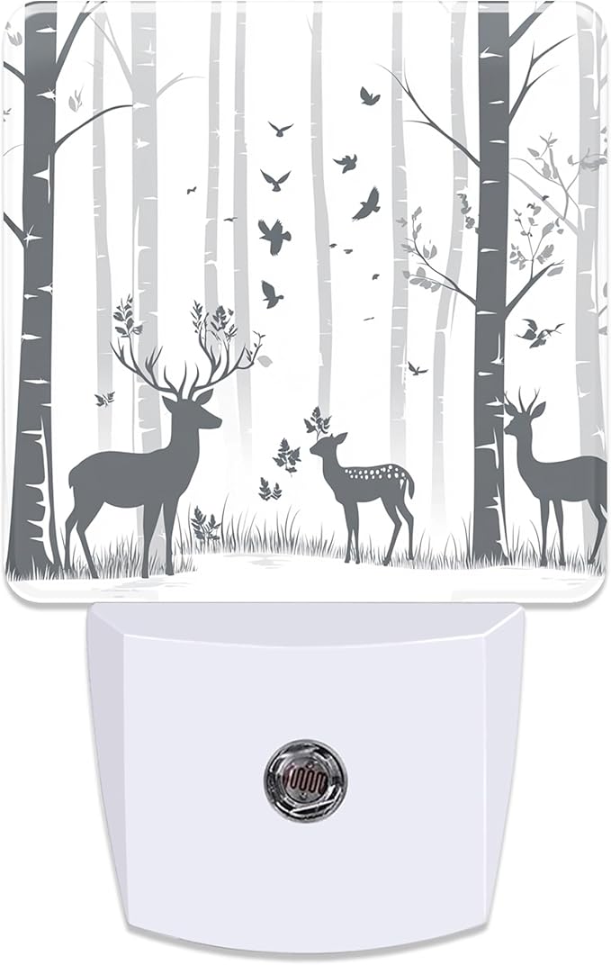 Deer in The Forest Night Light for Kids, Dusk-to-Dawn Auto Sensor Plug in Night Light, 0.5W Energy Saving Non-Toxic Design for Bedroom/Bathroom, Ideal Gifts for Women, Men & Kids