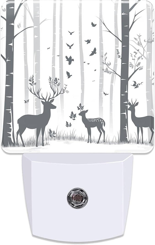 Deer in The Forest Night Light for Kids, Dusk-to-Dawn Auto Sensor Plug in Night Light, 0.5W Energy Saving Non-Toxic Design for Bedroom/Bathroom, Ideal Gifts for Women, Men & Kids