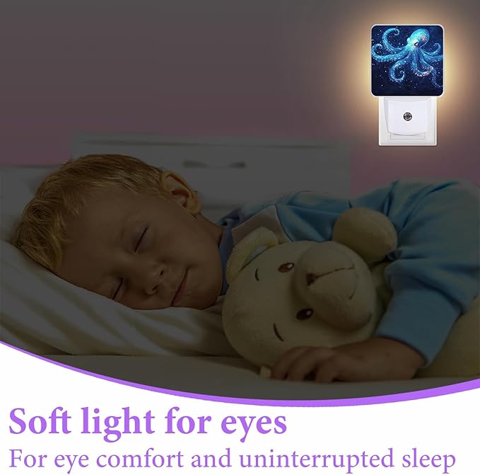 Blue Octopus Night Light,Sea Animals Night Lights Plug into Wall,Led Lamp for Stairway/Hallway/Bedroom 0.5W Nightlight Sleep Friendly
