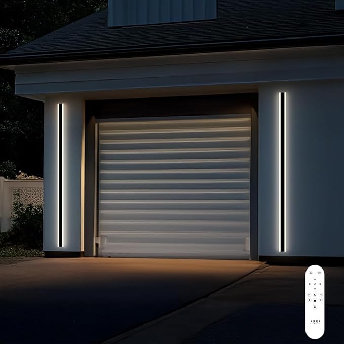 𝗠𝗢𝗗 𝗟𝗜𝗚𝗛𝗧𝗜𝗡𝗚 Haylen | Waterproof Outdoor Wall Light, LED Dimmable with Remote 3000K-6000K, Long Outdoor Porch Lights, Wired Lighting Fixture, Patio Exterior Wall Sconce, 1-Pack (Black, 79")