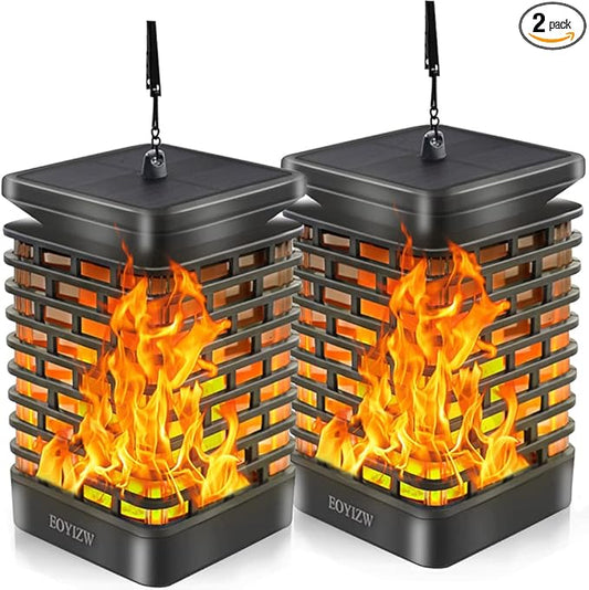 EOYIZW Solar Outdoor Lights 2 Pack- 99 LEDs Flickering Flame Solar Lantern for Garden Decor- IP65 Waterproof Garden Decor for Halloween Patio Yard Porch