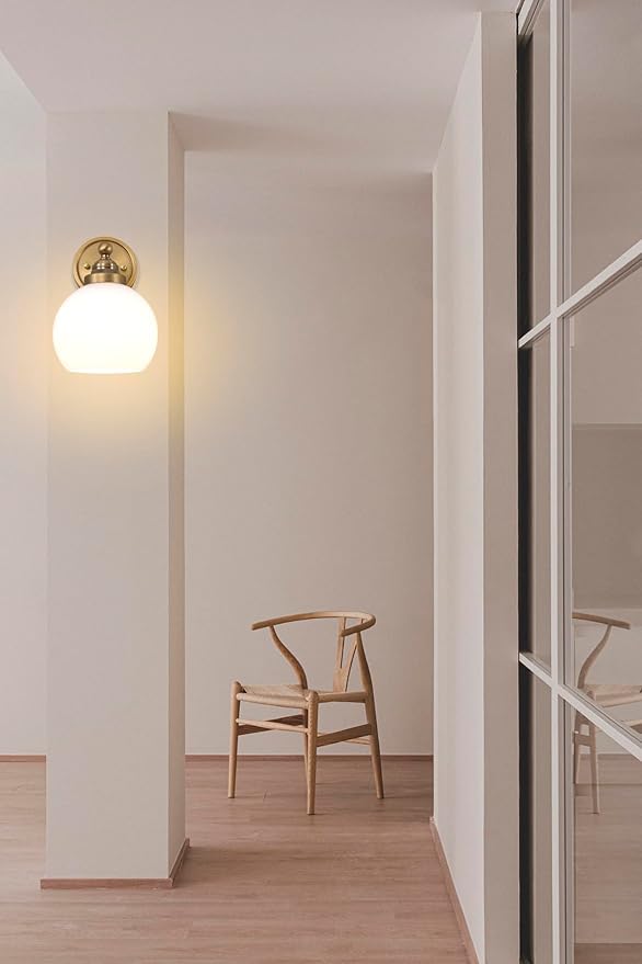 HEQIQEH Vintage Rechargeable Battery Operated Wall Sconce with Milky White Globe Glass Shade, Dimmable Cordless Wall Mounted Lamp with Remote Control for Indoor Bedroom Vanity Bathroom