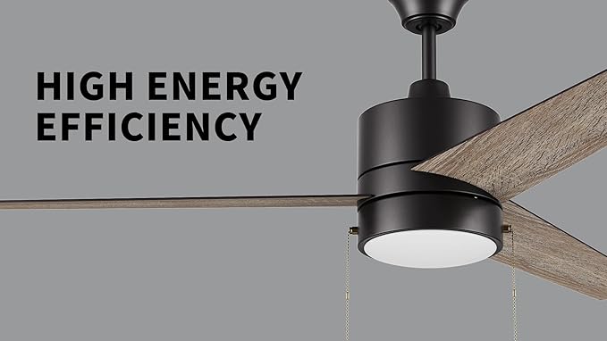 SMAAIR 52 Inch Ceiling Fans with Lights, LED Ceiling Fan with Pull Chain Control, Indoor Ceiling Fan with 3 Blades for Bedroom, Quiet AC Motors, Reversible, Wooden/Walnut