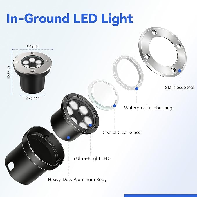 JESLED Low Voltage Landscape Lights, 6W LED Well Lights IP67 Waterproof, 6000K Bright White In-Ground Lights with Wire Connectors for Pathway, Deck, Patio, Yard, Garden (4 Pack)