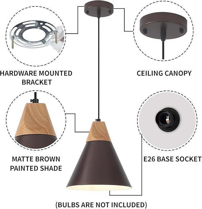 Farmhouse Pendant Light, Brown Pendant Light 2 Packs 9.4inch, Kitchen Pendant Lights, Pendant Lights Kitchen Island for Kitchen, Bedroom, Bar