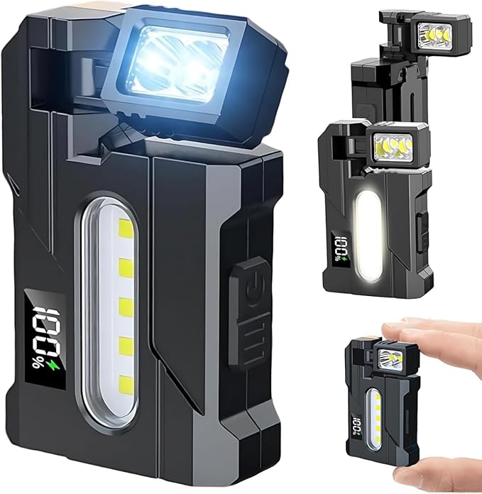2026 Rechargeable EDC Flashlight with Rotable Lamp Head, 500 Lumens Super Bright Mini Flashlight, 1500mAh Portable Flat Pocket Flashlights, Magnetic Keychain Flashlight for Outdoor Home Emergencies