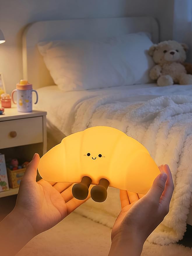 QANYI Croissant Night Light with Color Changing & 3 Brightness, Rechargeable Silicone Night Lamp for Kids & Adults - Soft Glow, Squeezable & Flexible Mood Light for Bedroom, Nursery, Desk Decor
