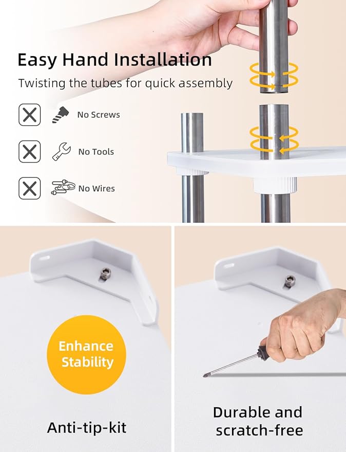 LED Floor Lamp with Shelves, Adjustable Height lamp with Shelves, Standing Lamp with APP Control,USB Port and Music Sync, Shelf Lamp for Living Room, Bedroom, 4 Tier White