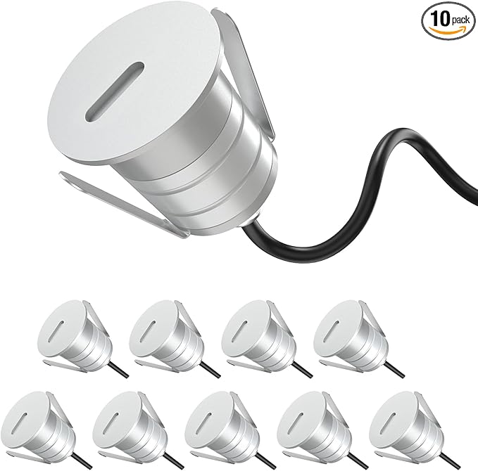 LED Step Lights 10 Packs, 3000K 1W Low Voltage 12V DC/AC 24V DC Recessed In-ground Well Light, IP67 Waterproof Landscape Lighting for Deck, Stair, Yard, Pathway, Garden