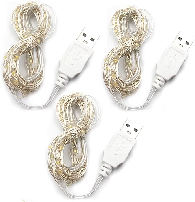 3 Pack USB Fairy Lights USB Powered String Lights Multi-Colored 2 Meters 20 lamp Beads Led Christmas Lights Fairy String Lights led Light String (Multi-Colored 2M)