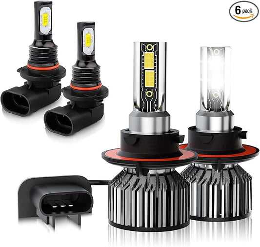 Compatible For Ford F150 F250 F350 (2004-2014) Bulbs 9008 H13 High & Low Beam+9145 Fog Light Bulbs,6500K White 600% Brightness with Fan, Plug and Play, Pack of 4