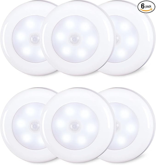 STAR-SPANGLED 6 Pack 2.8” Motion Sensor Lights Indoor AAA Battery Operated, Stick on LED Puck Light for Stairs, Under Cabinet, Closet, Cool White