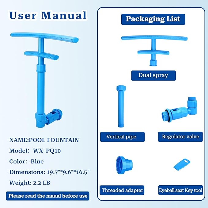 Dual Spray Pool Fountain with Adjustable Waterfall Aerator & Sprinkler, Universal Fit for Above Ground Pools, Swimming Pool Chiller Cools 10°F, Swimming Pool Accessories Pool Decor