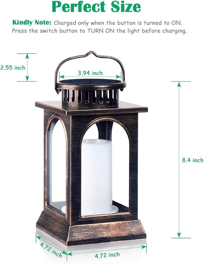 TomCare Solar Lights Flickering Flame Upgraded Metal Solar Lantern Outdoor Hanging Decorative Lanterns Heavy Duty Solar Powered Waterproof Outdoor Lighting for Patio Garden Christmas, 2 Pack (Bronze)