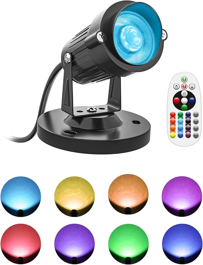 5W Led Spot Lights Indoor, RGBW Color Changing Uplighting Indoor with Remote, 120V Up Lights Indoor Spotlight Accent Lighting for Plant Christmas Party Decoration(1 Pack with Base and Stake)