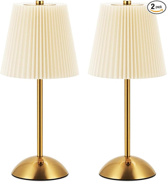 2-Pack Cordless Rechargeable Table Lamp 3-Color Dimmable Touch Control, 3000mAh Battery Operated Portable Light Beige Fabric Shade for Bedroom, Living Room, Office, Nursery, Bathroom