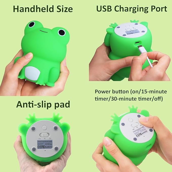 Led Cute Frog Night Light, Dimmable Timer Nursery Kawaii Lamps, Super Squishy Silicone USB Rechargeable Beside Lamp, Used for Camping Party Room Decor (Frog)
