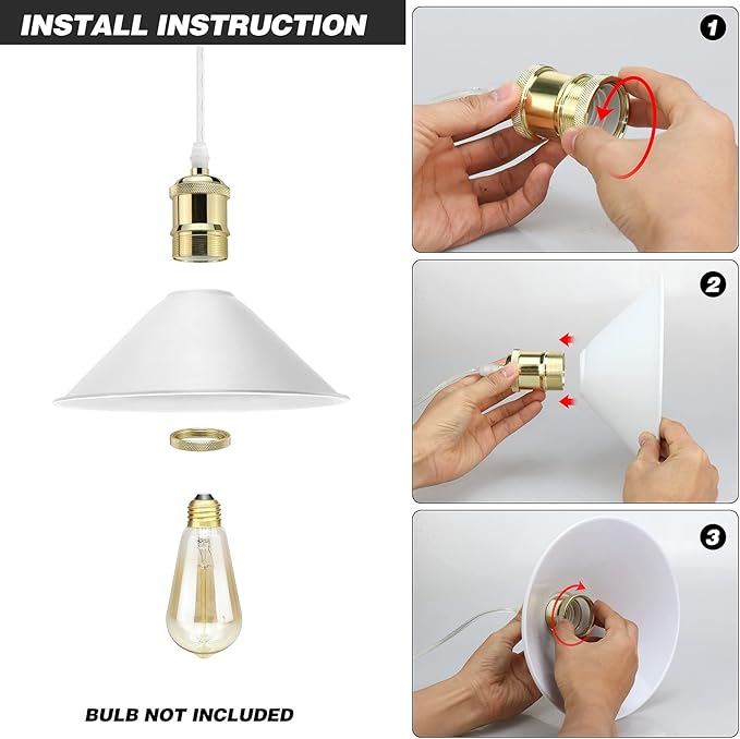 Plug in Pendant Light, Industrial Hanging Light with Plug in Cord On/Off Switch, Modern Pendant Light with Plug in Cord, Farmhouse Pendant Light Fixture, White
