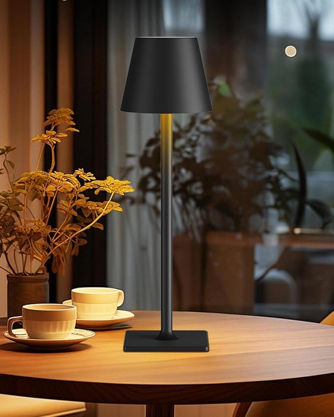 Cordless Table Lamp Rechargeable Lamps: 6000mAh Battery Operated Table Lamp Outdoor Waterproof, Touch Control, Portable Wireless Desk Lamp for Dinner/Bedroom/Restaurant(Black 2 Pack)